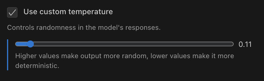 Temperature setting in Roo Code settings panel