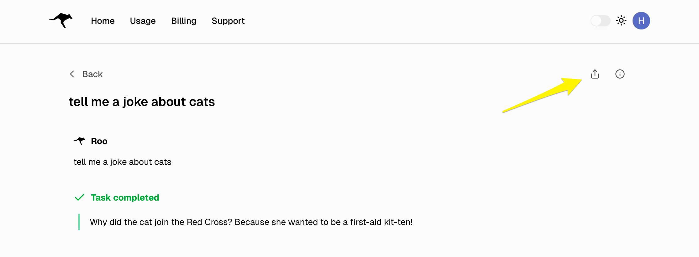 Dashboard task modal with Share button